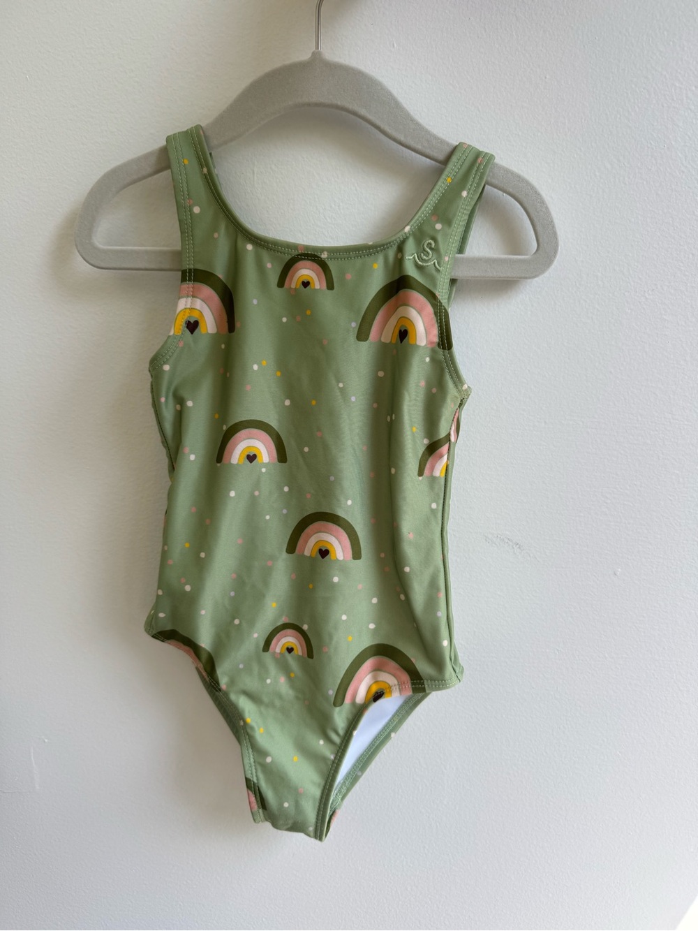 Girls' Green Rainbow Print One-Piece Swimsuit by
